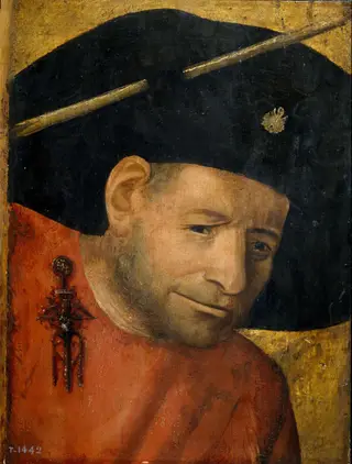 Head of a Halberdier, by Hieronymus Bosch, oil, 1496