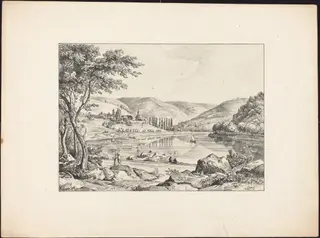 The Convent of Neuburg from Haarlass, by Ernst Fries, ink, 1829