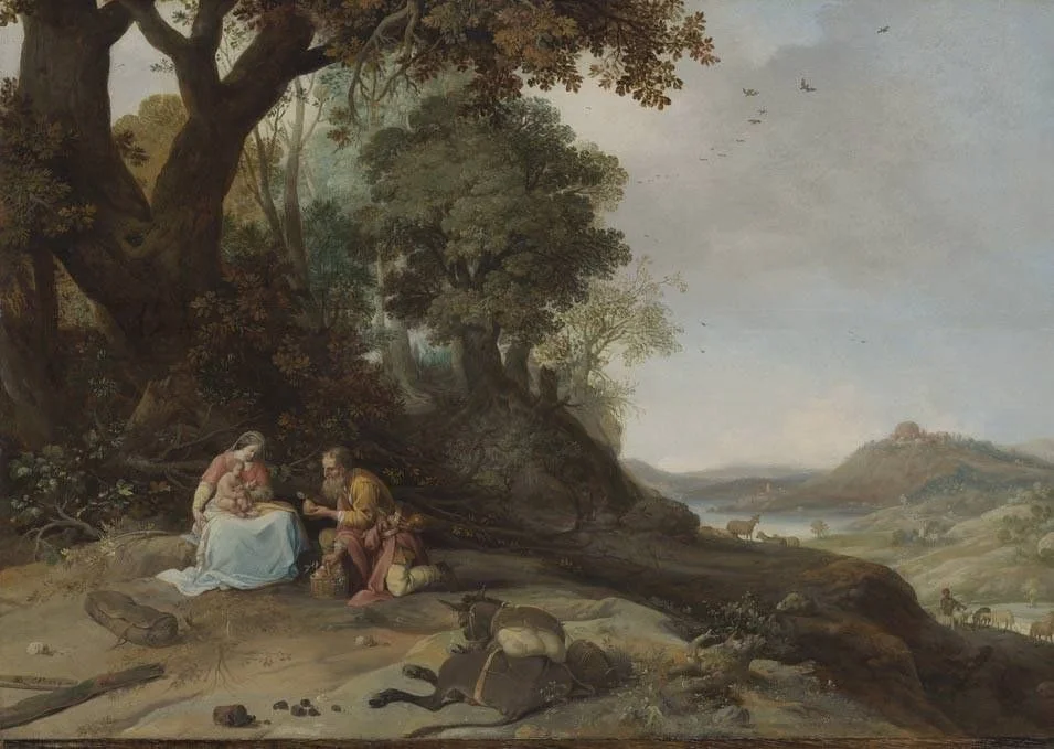Landschaft mit Ruhe auf der Flucht, detail