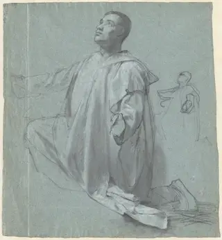 A Young Benedictine Monk Kneeling, by Jean Leonard Lugardon, chalk, 1824