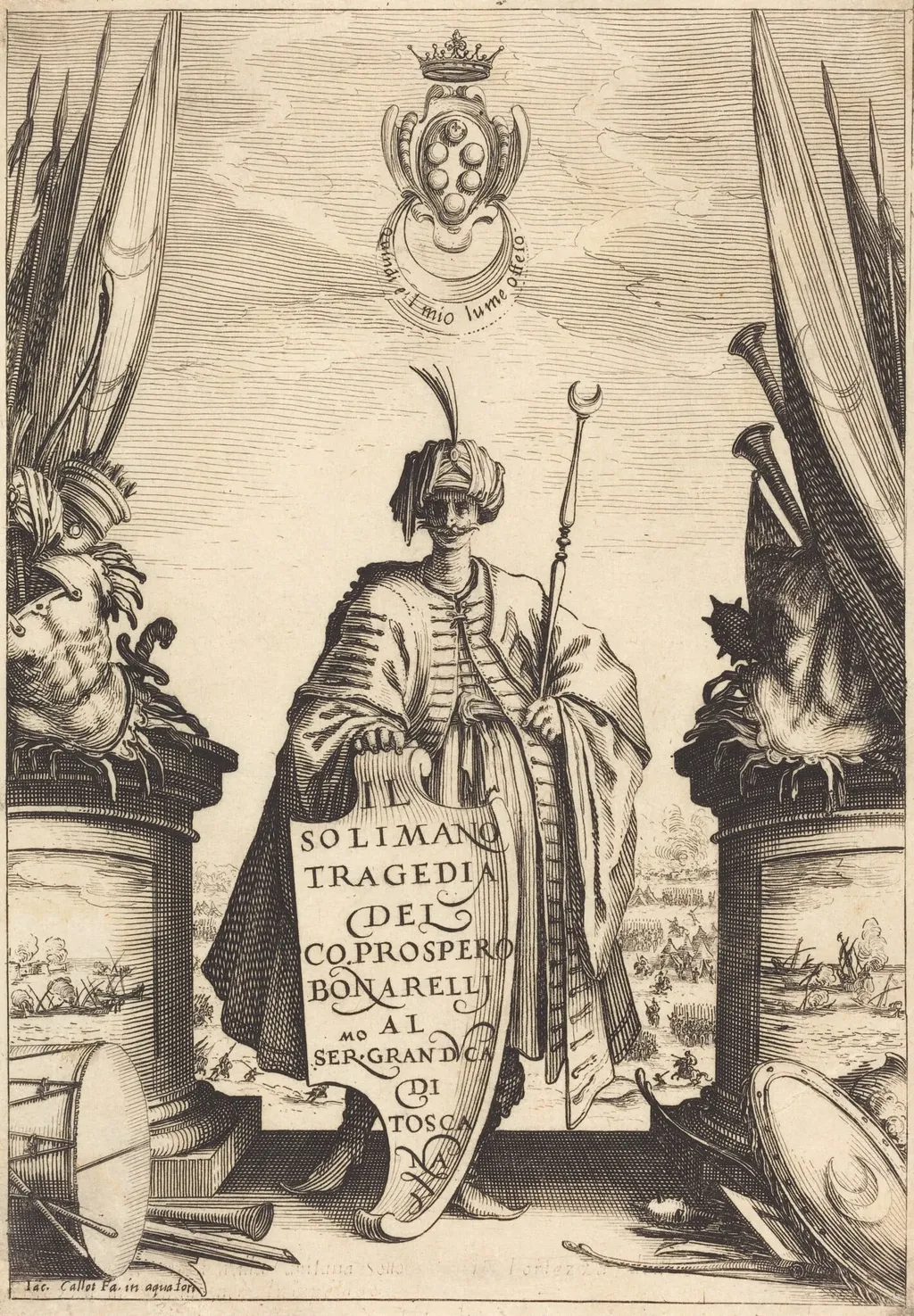 Title Page for "Il Solimano", by Jacques Callot, ink, 1620