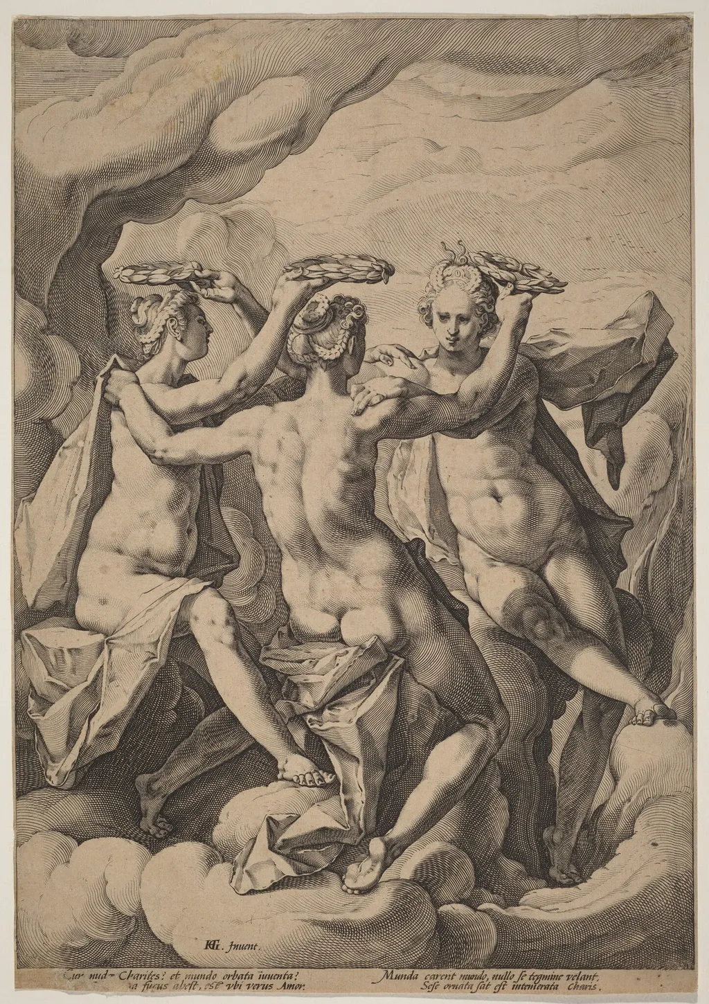 The Three Graces, by Jacob Matham, ink, 1588