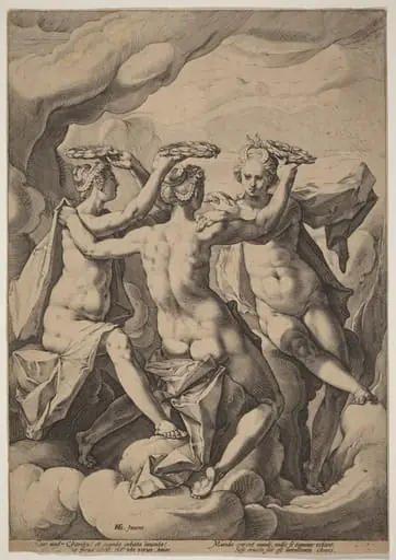 The Three Graces, by Jacob Matham, ink, 1588