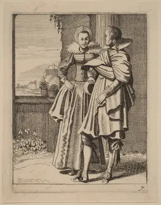 Two Figures in Costume, by Velde, Jan van de, II, ink, 1617