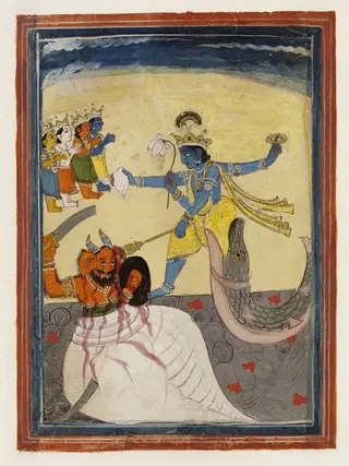 Vishnu as Matsya, by Mangnu, paint, 1860