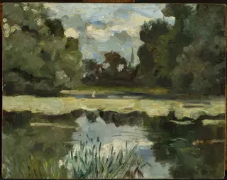 Park landscape with a pond, by Jan Stanisławski, oil, 1893