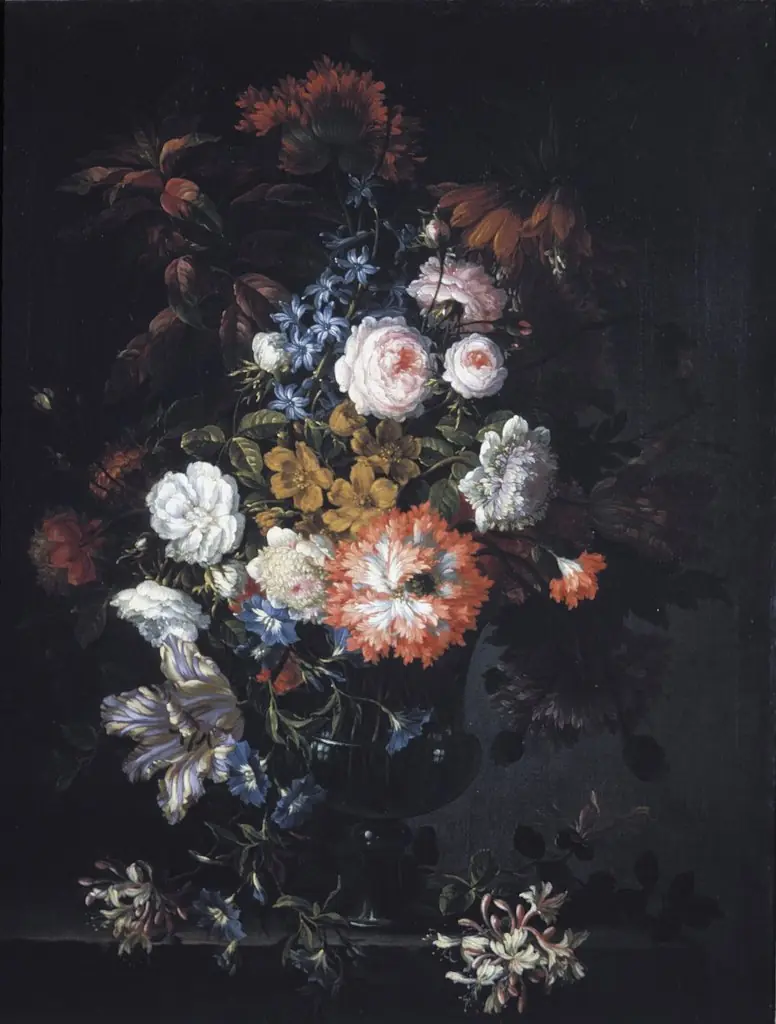 Still Life with Flowers, by Jean-Baptiste Monnoyer, oil, 1677