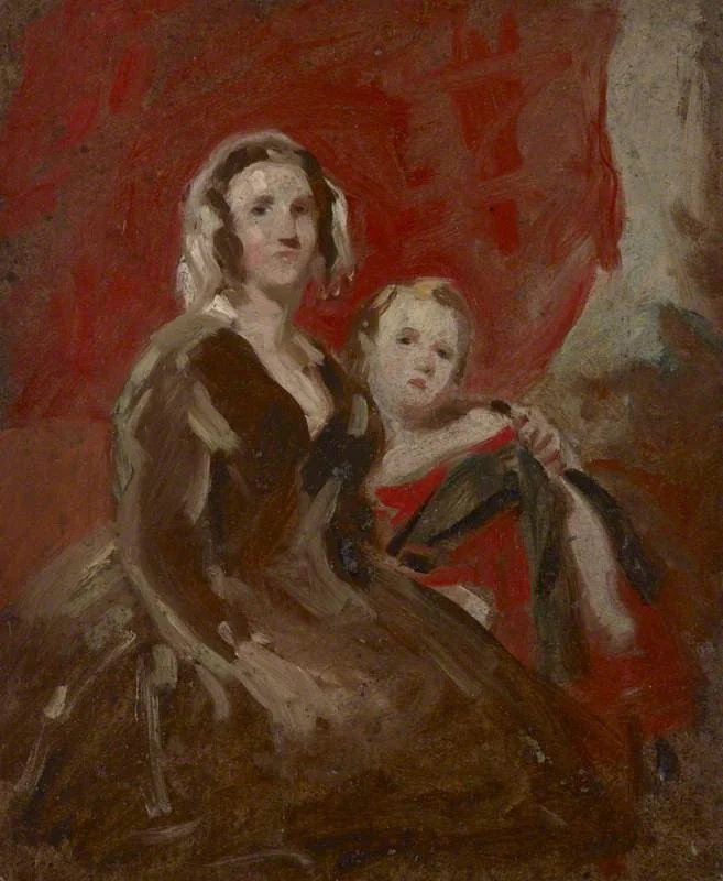 A Portrait Study of a Lady and Child in an Interior, detail