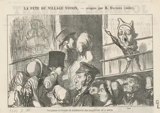 Villageois économes se contentant ... (recto);  A la campagne, pas de grèves de cochers ... (verso), by Honoré Daumier, ink, 1865