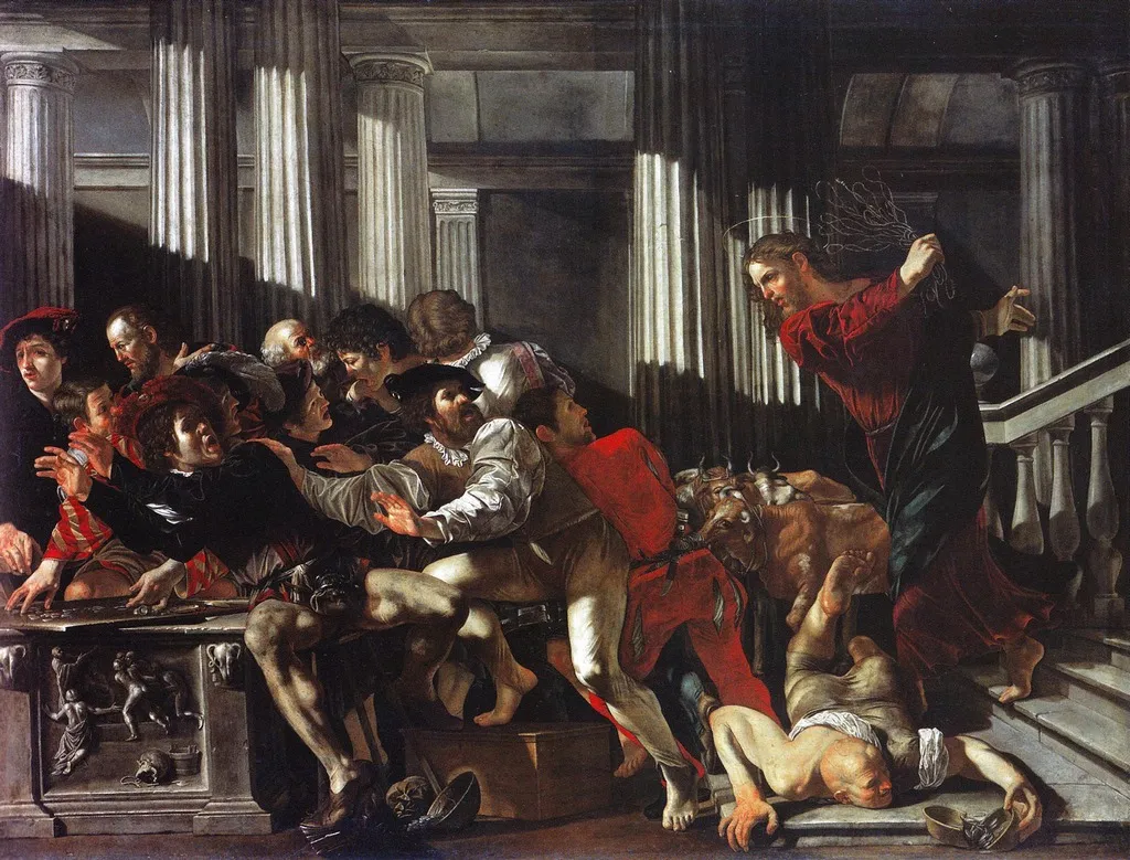 Christ driving the money-changers from the Temple, by Cecco del Caravaggio, paint, 1615