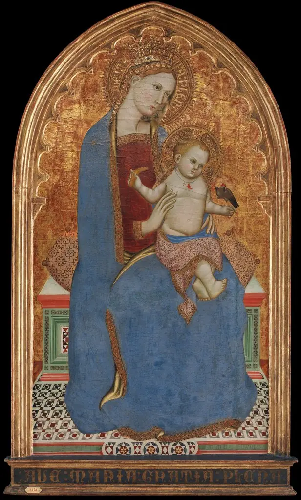 Virgin and Child playing with a Goldfinch and holding a Sheaf of Millet, by Cecco di Pietro, 1390