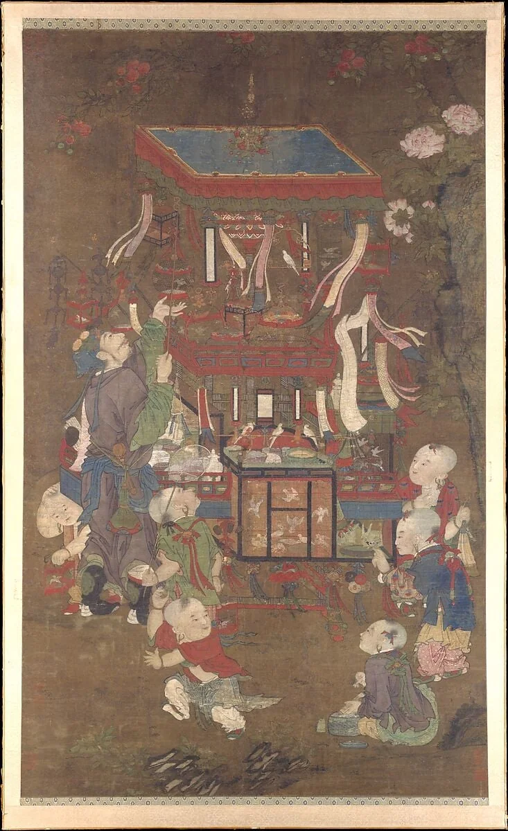 明 佚名 絹本設色 鳥販圖 軸|Bird peddler, detail
