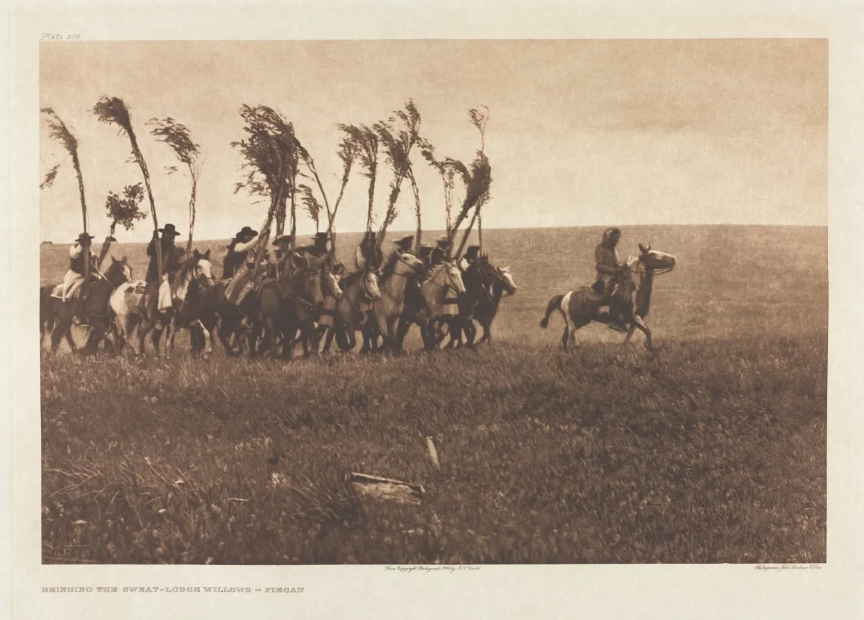 Portfolio VI, Plate 205: Bringing the Sweat-Lodge Willows - Piegan, detail