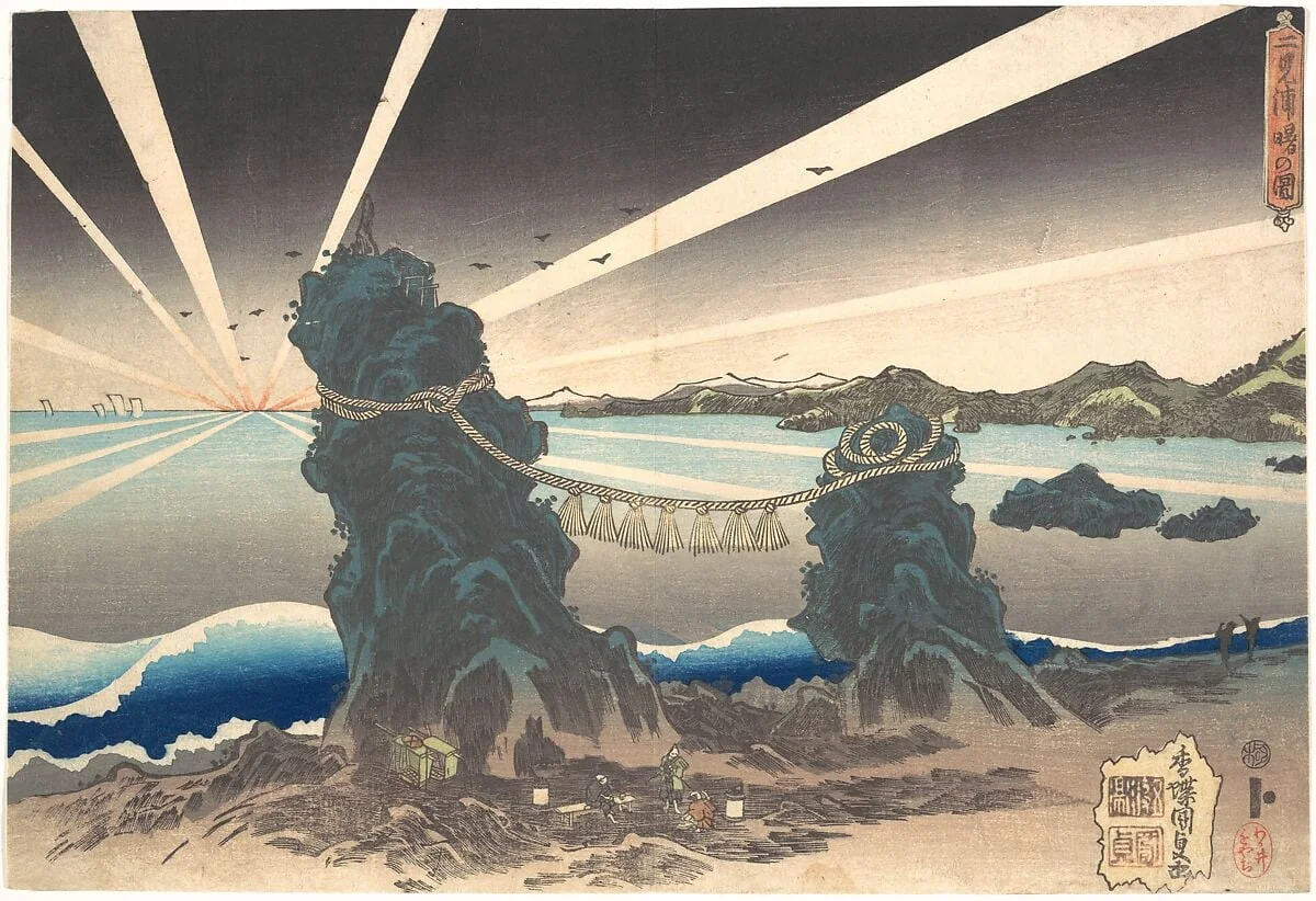 Futami-ga-ura akebono-no kuni|Futami-ga-ura Rocks at Ise, Land of Dawn, detail