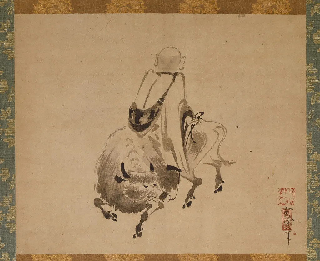 Monk Riding Backward on an Ox, by Sekkan, unspecified, 1550