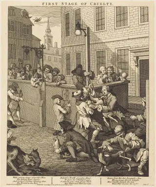 The First Stage of Cruelty, by William Hogarth, ink, 1751