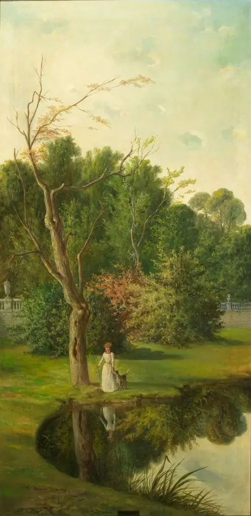 Paisaje con figuras junto a un lago, by Ceferino Araujo