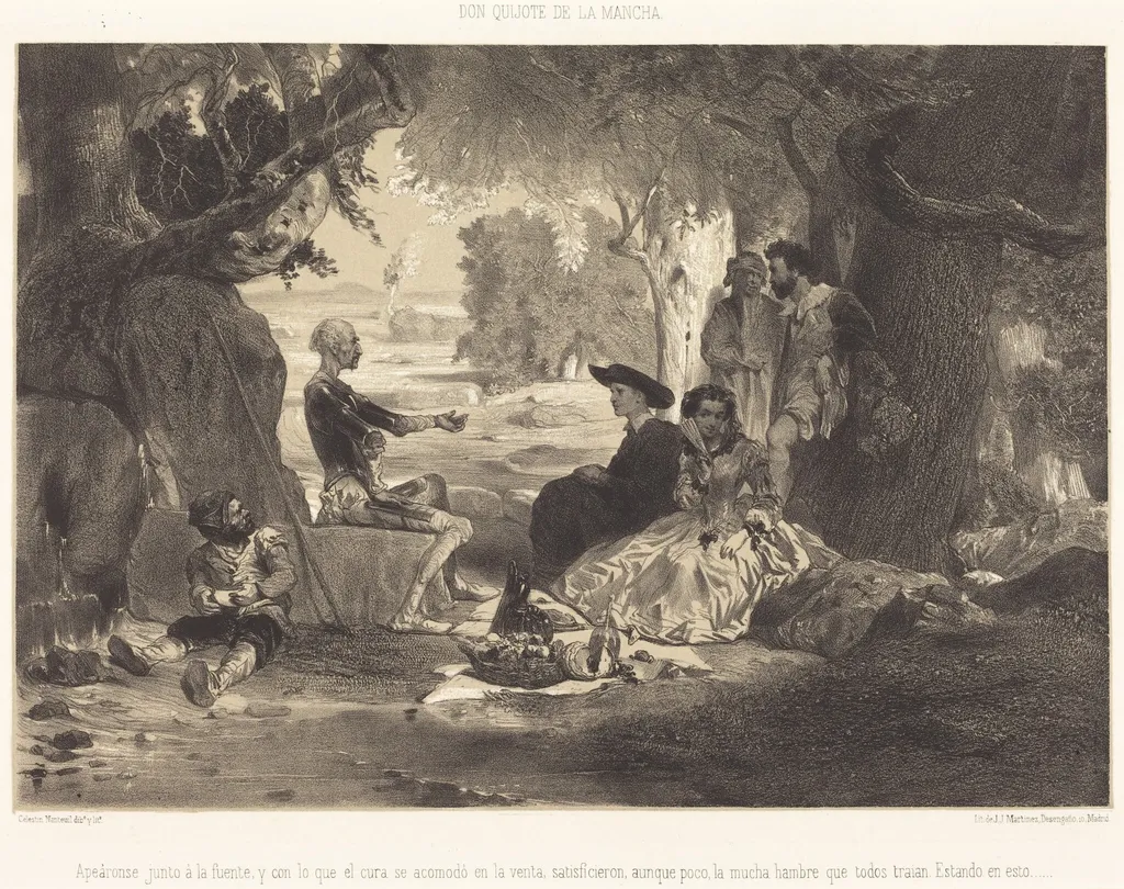Apeáronse junto á la fuente, by Célestin Nanteuil, ink, 1855