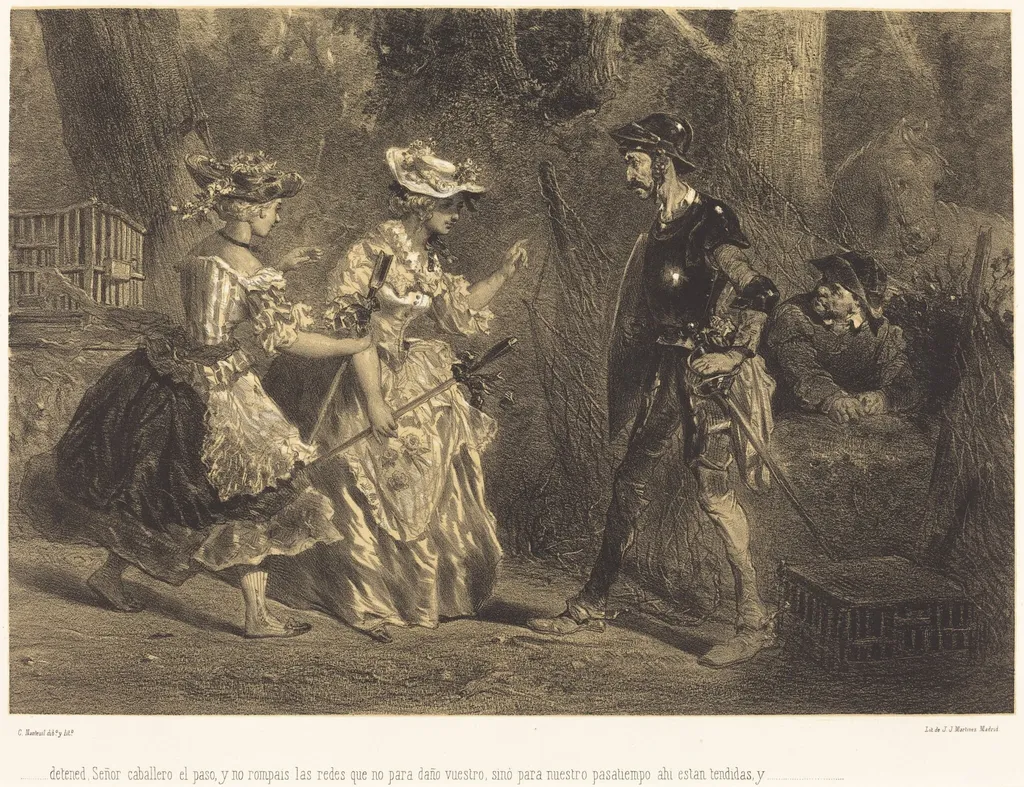 ...detened Señor caballero el paso..., by Célestin Nanteuil, ink, 1855