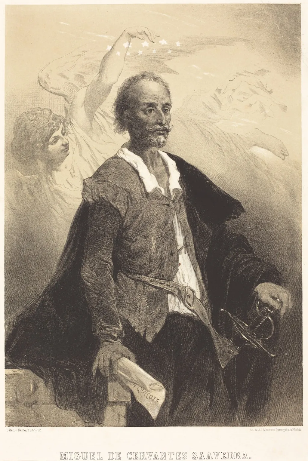 Miguel de Cervantes Saavedra, by Célestin Nanteuil, ink, 1855