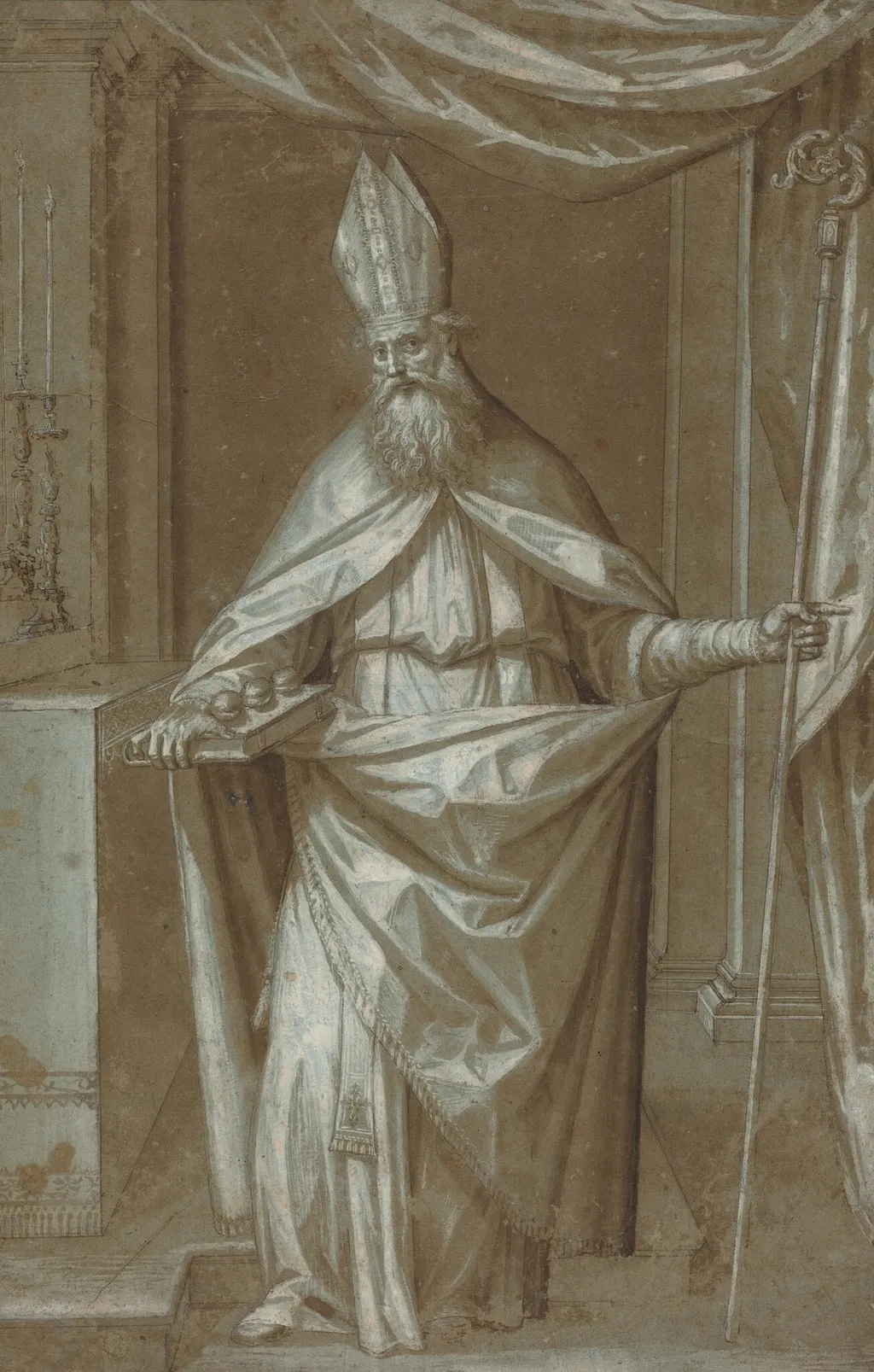 Saint Nicolas of Bari, by Cesare Aretusi, ink, 1589