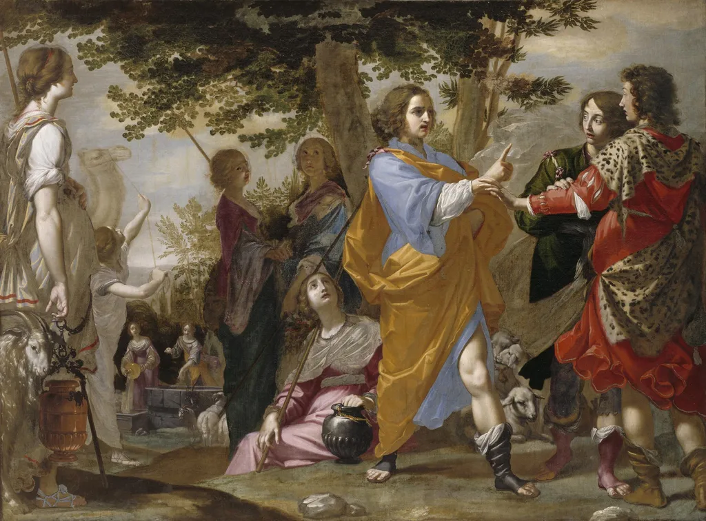 Moses Defending Jethro's Daughters at the Well, by Cesare Dandini, oil, 1635
