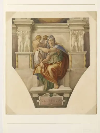 Copy after Michelangelo’s fresco of the ‘Delphic Sibyl’ on the Sistine Chapel vault (Sistine Chapel, Rome, 1511-1512).