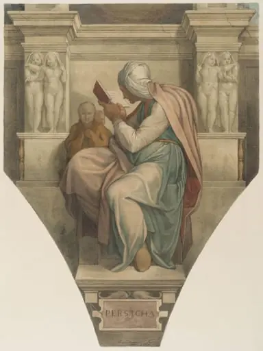 Copy after Michelangelo’s fresco of the ‘Persian Sibyl’ on the Sistine Chapel vault (Sistine Chapel, Rome, 1511-1512)., by Cesari Mariannecci