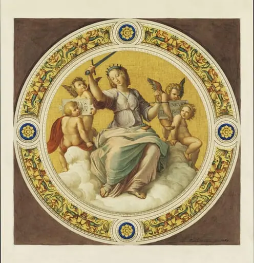 Copy after Raphael’s ceiling fresco representing ‘Jurisprudence’ in the Stanza della Segnatura (Vatican Palace, Rome, 1508-9), 1864, by Cesari Mariannecci