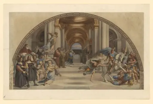 Copy after Raphael’s fresco representing the ‘Expulsion of Heliodorus from the Temple’ in the Stanza di Eliodoro (Vatican Palace, Rome, 1512-14), 1866., by Cesari Mariannecci