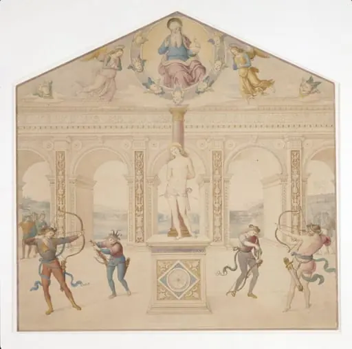 Copy after the painting Martyrdom of St Sebastian by Perugino in S. Sebastiano, Panicale., by Cesari Mariannecci