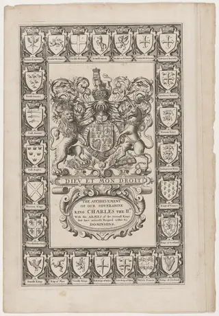 Title Page for the Achievement of Our Sovereign King Charles the Second, by Jodocus Hondius I, ink
