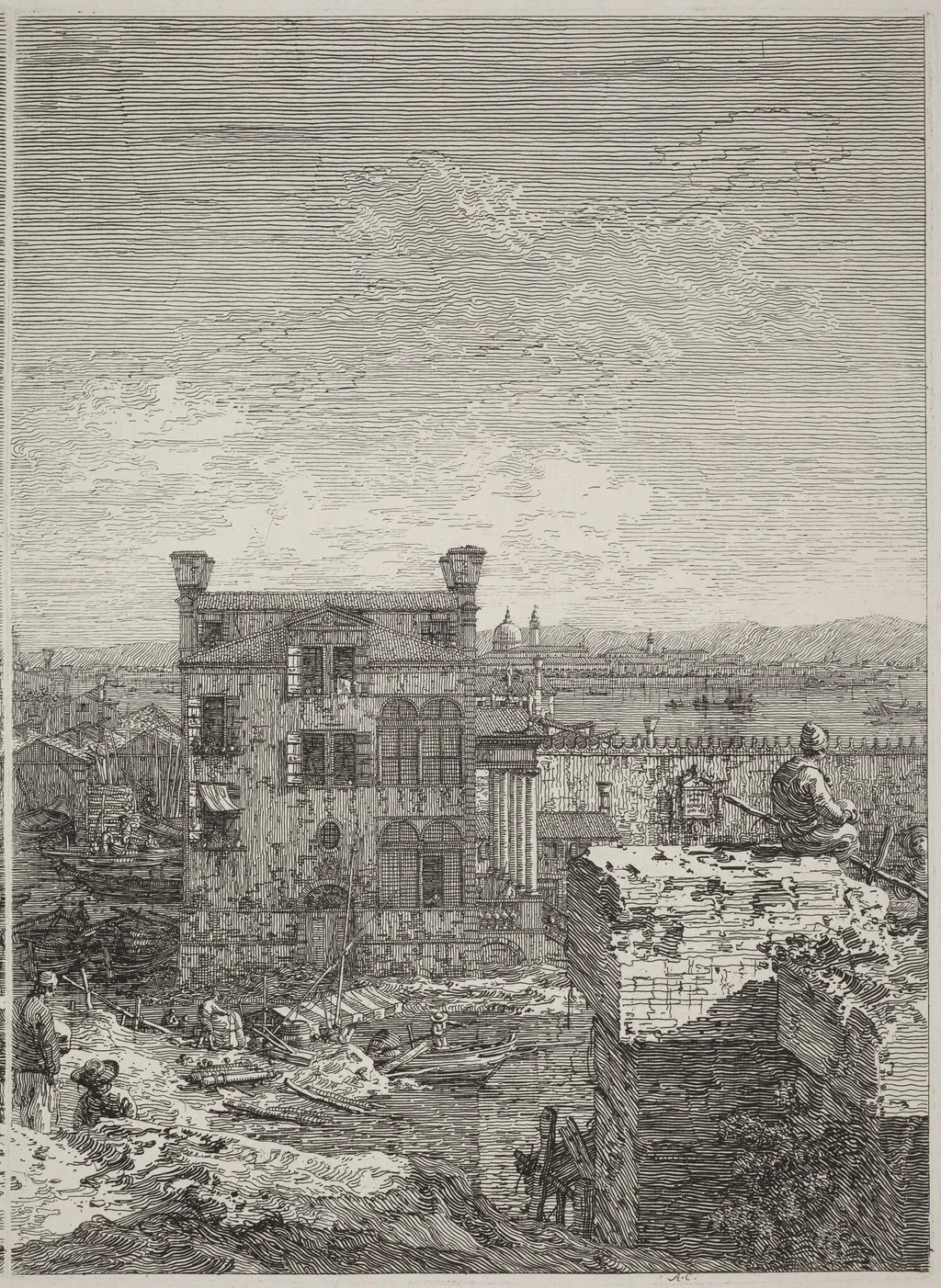 The House with the Peristyle [right], by Canaletto, ink, 1741