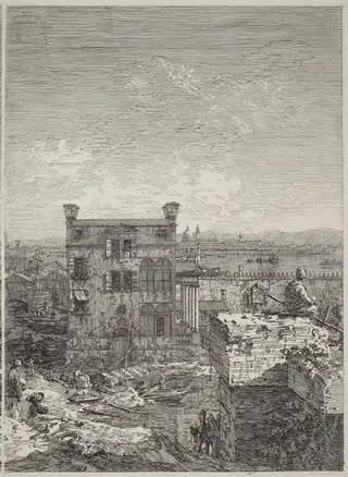 The House with the Peristyle [right], by Canaletto, ink, 1741
