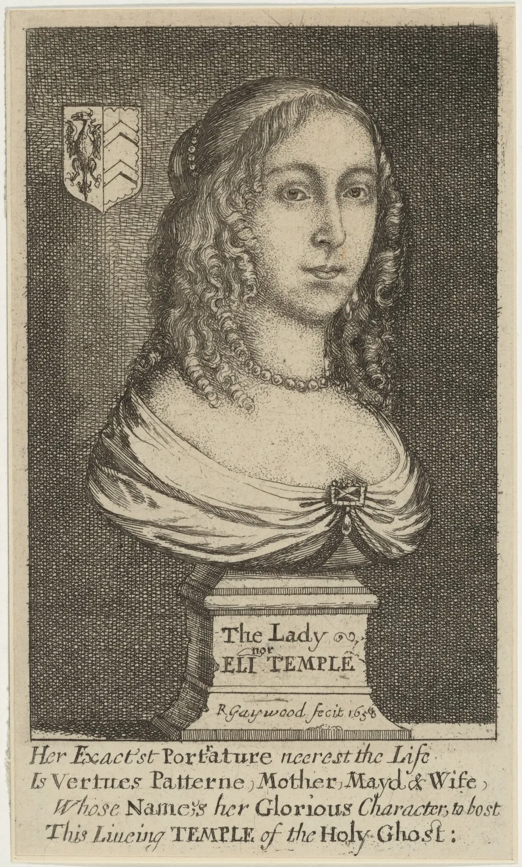 Lady Eleanor Temple, Wife of Sir Peter Templeof Stanton Bury, by Robert Gaywood, ink, 1658