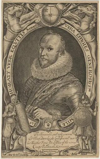 Horaty Veer, Equitus (Horace Vere, Lord Vere of Telbury), by Francis Delaram, ink, 1608