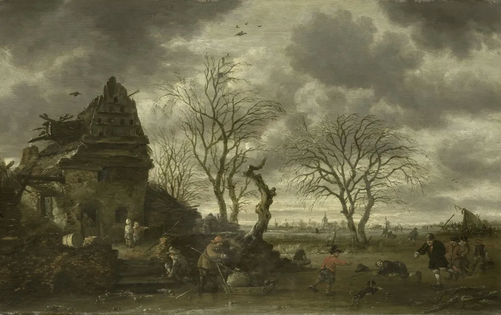 Winter scene, by Salomon Rombouts, oil, 1691