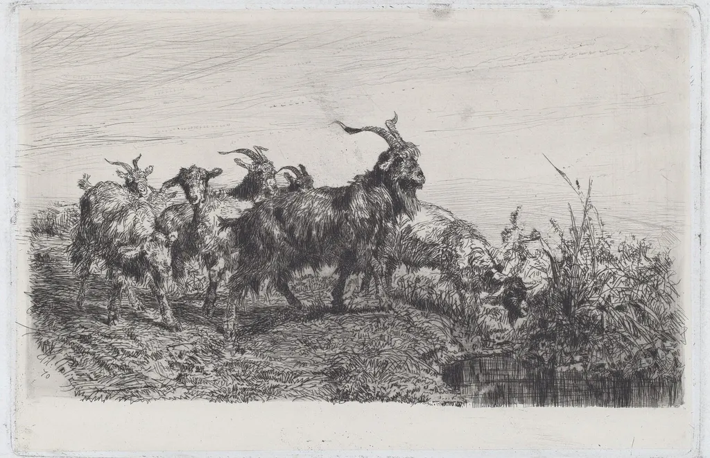 Kids by a Pond, by Filippo Palizzi, ink, 1870