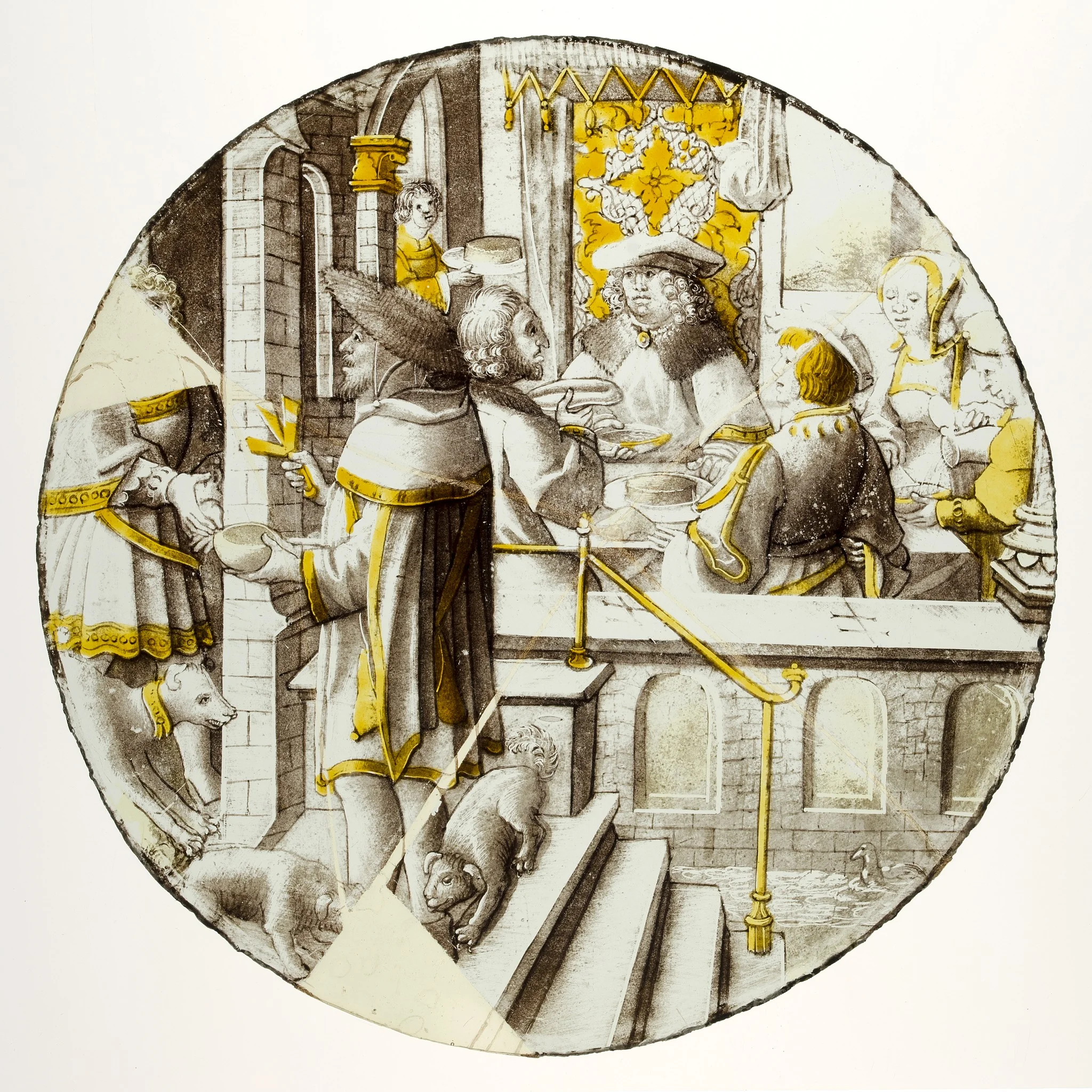 Roundel with Lazarus at the House of Dives, detail