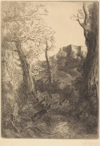 Landscape (Paysage), by Alphonse Legros, ink, 1874