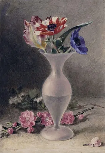 Glass Vase and Flowers, by William Henry Hunt, watercolor, 1810