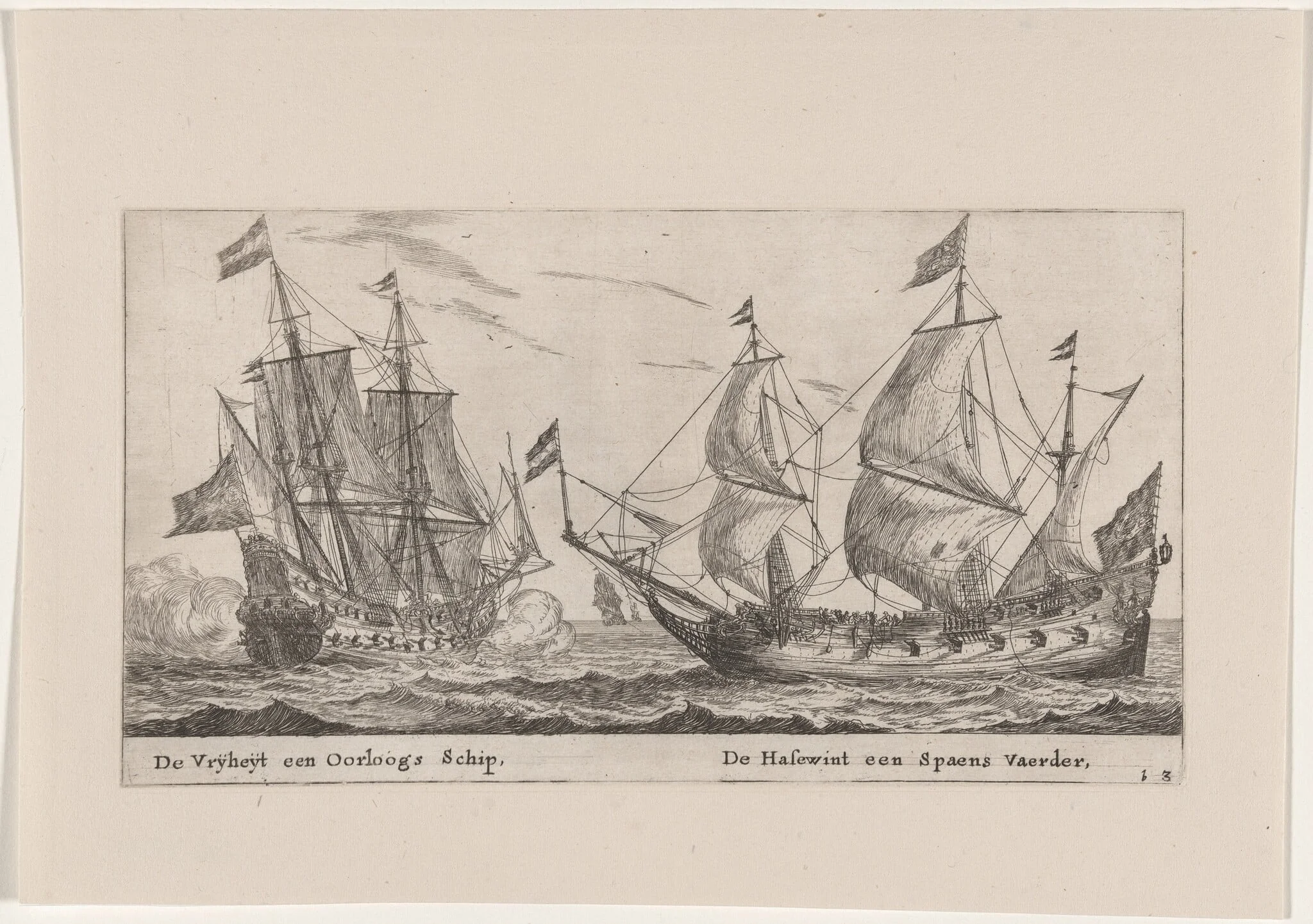 The "Vrijheijt," a Man-of-War and the "Hazewind," a Merchantman for Spain, detail