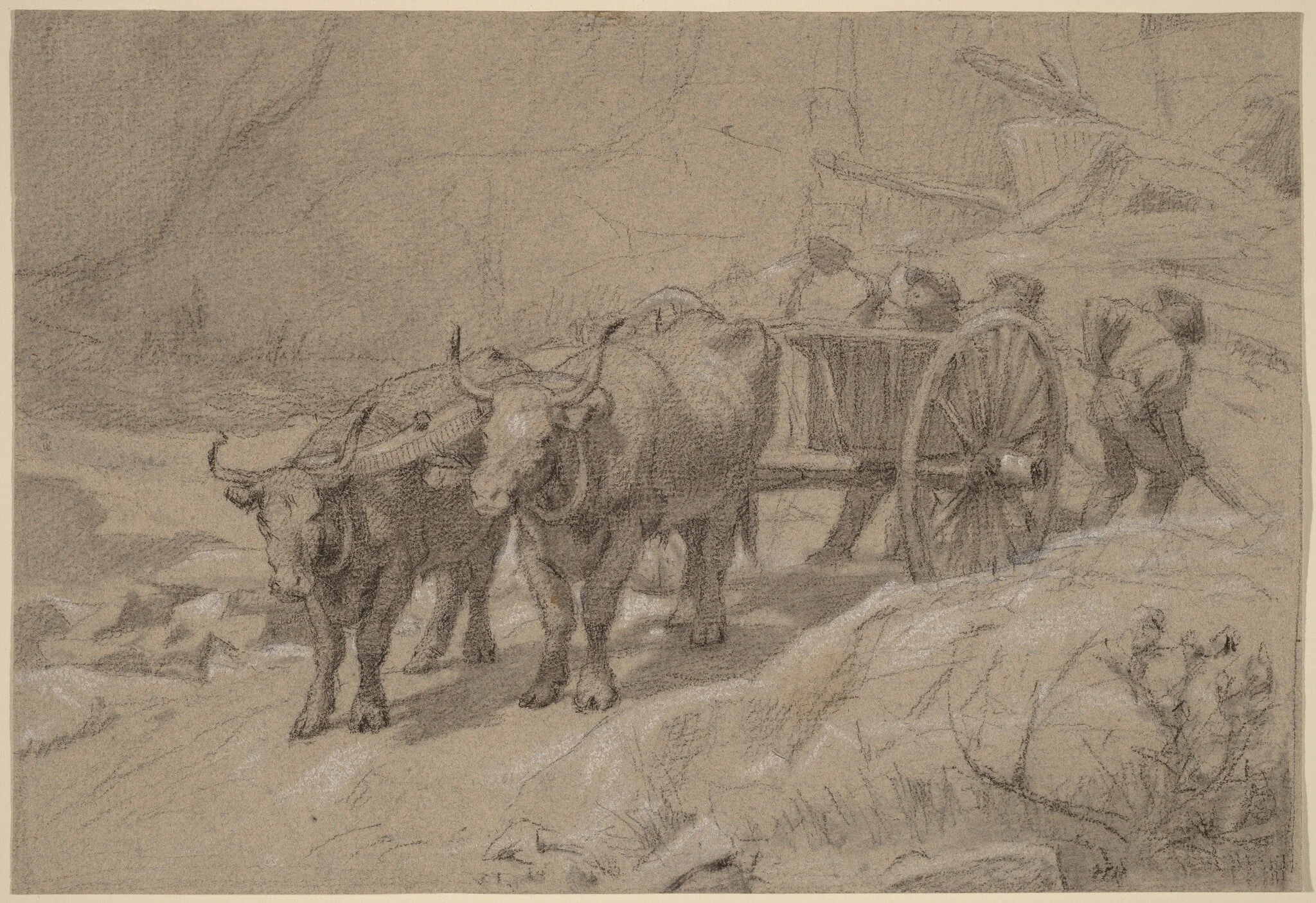Oxen and Dump Cart, detail