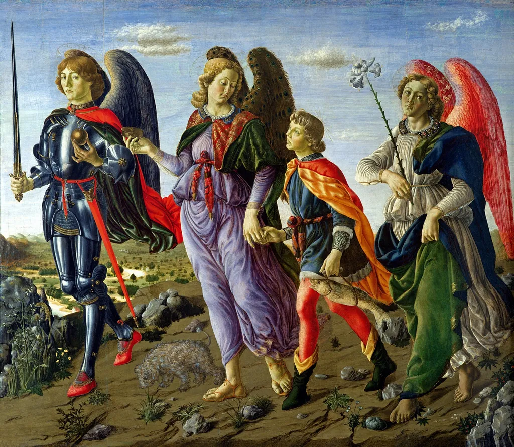Three Archangels with Tobias, by Francesco Botticini, tempera, 1470
