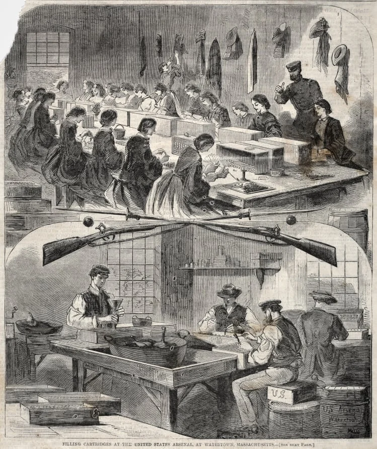 Filling Cartridges at the United States Arsenal, at Watertown, Massachusetts, detail