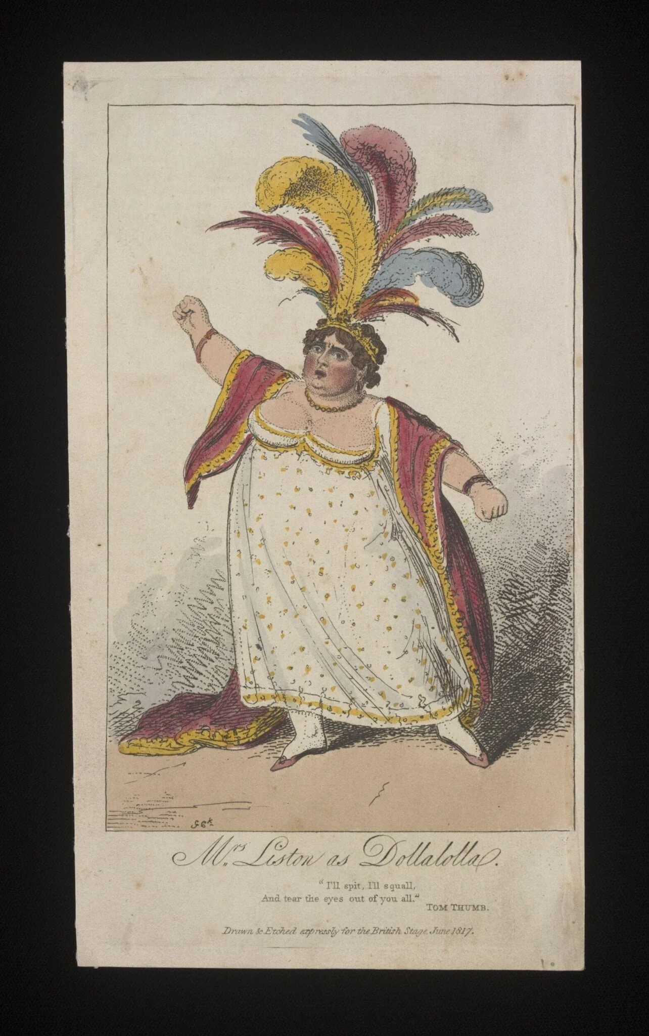 Mrs. Liston as Queen Dollalolla in Kane O'Hara's burletta <i>Tom Thumb</i>, detail