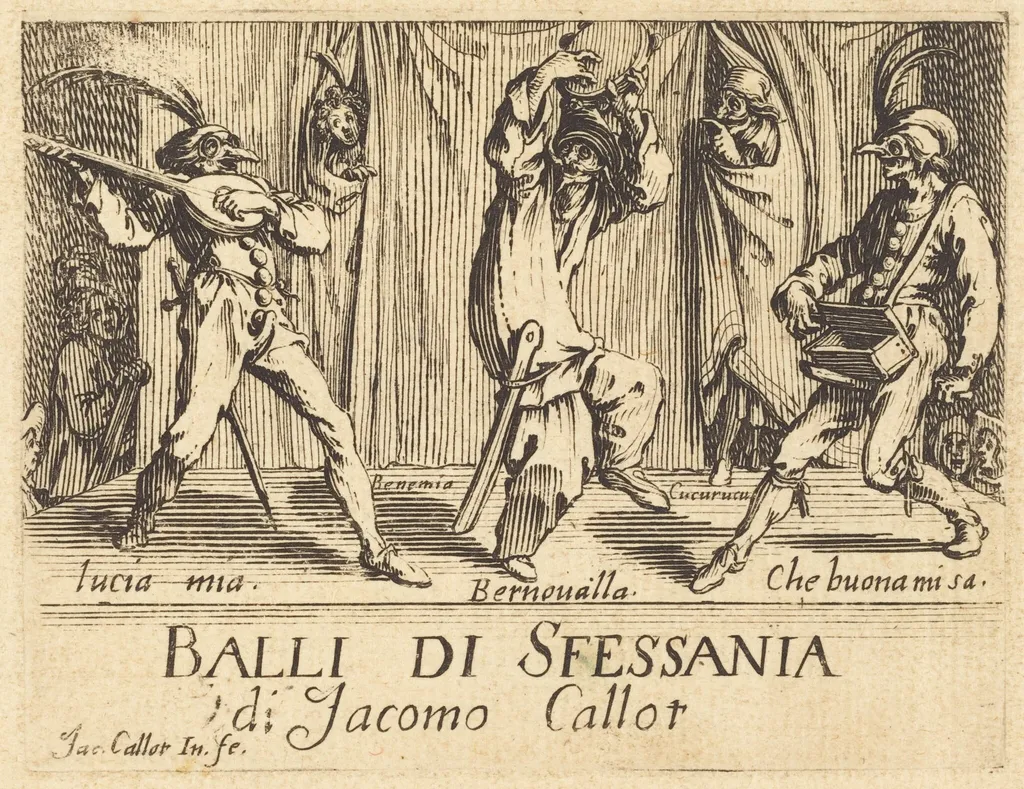 Frontispiece for "Balli di Sfessania", by Jacques Callot, ink, 1622