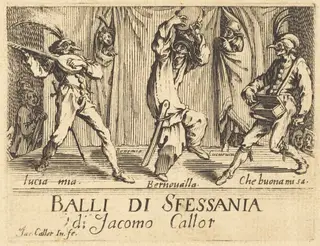 Frontispiece for "Balli di Sfessania", by Jacques Callot, ink, 1622