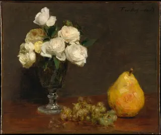 Still Life with Roses and Fruit, by Henri Fantin-Latour, oil, 1863