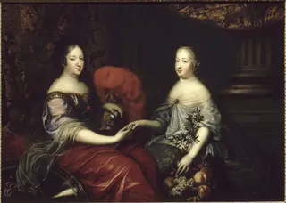 Anne of Austria and Marie-Thérèse of Austria, queens of France, by Simon Renard de Saint-André, oil, 1664